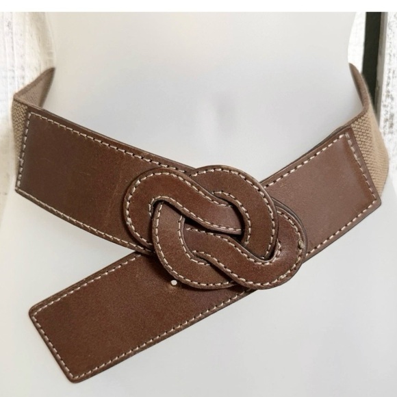 Banana Republic Y2K Boho Belt Brown Leather Buckle Womens Size XS Small Stretch - Picture 1 of 8